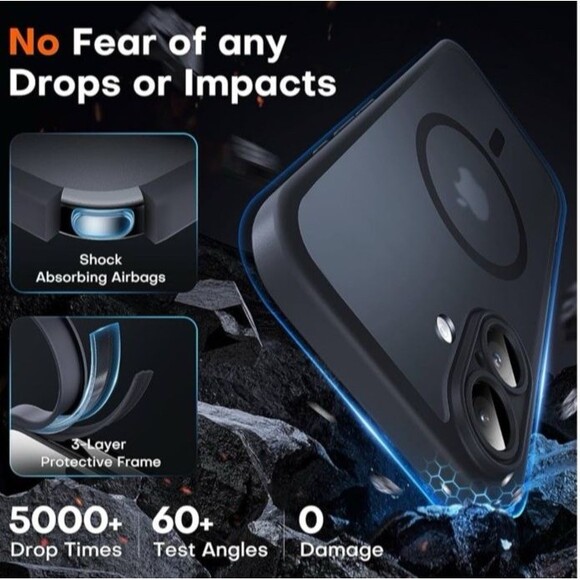 TOCOL Iphone 16 Black Magnetic Black Magsafe Compatible Case Matte Translucent - Picture 4 of 12